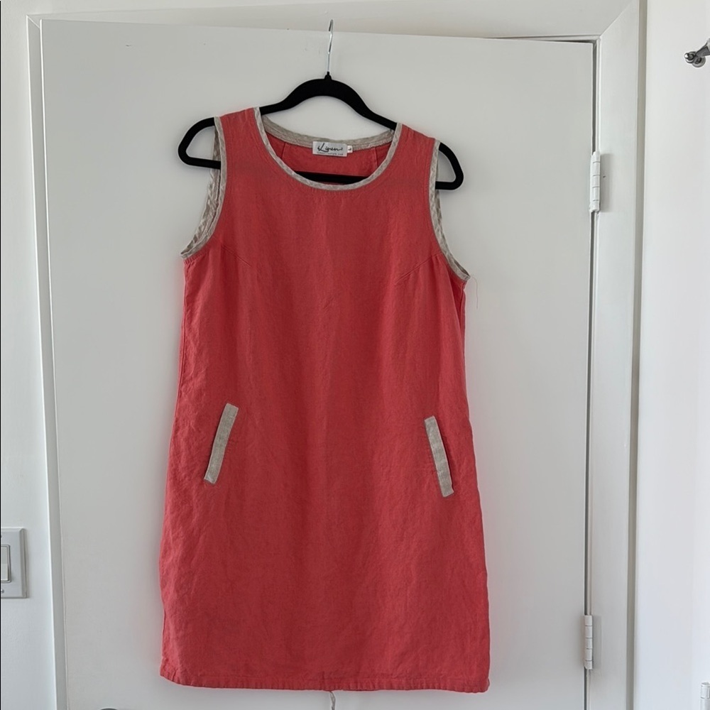 Vibrant Coral Linen Shift Dress L